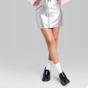 Wild fable Womens Metallic Mini Skirt Silver Faux Leather Size 2 Edgy Rock